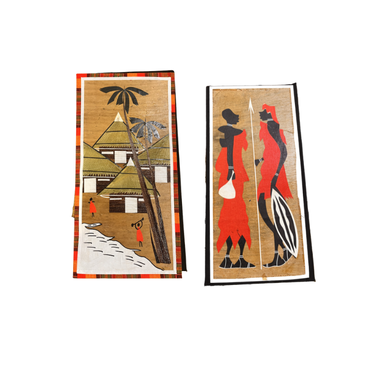 Traditional Fabric-Bordered Canvas Painting