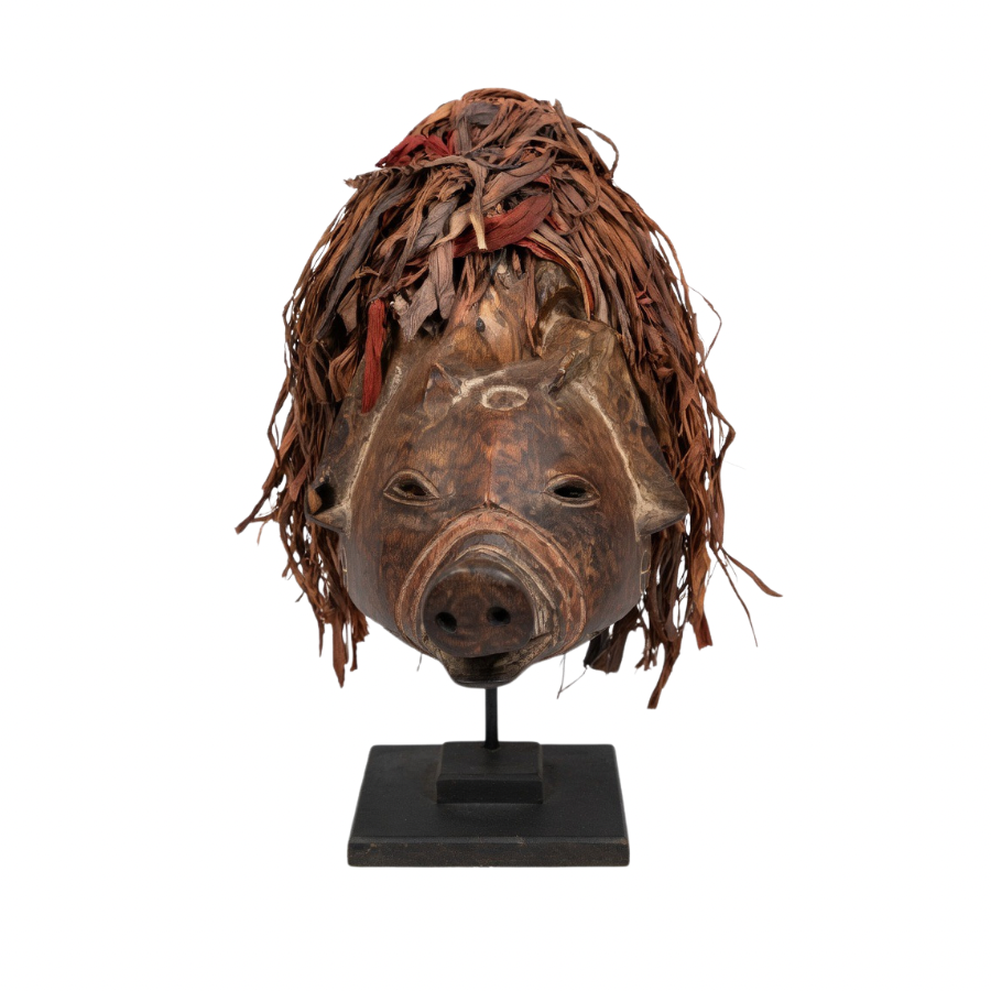 Central African Zoomorphic Bush Pig Mask on Stand — Pende / DRC