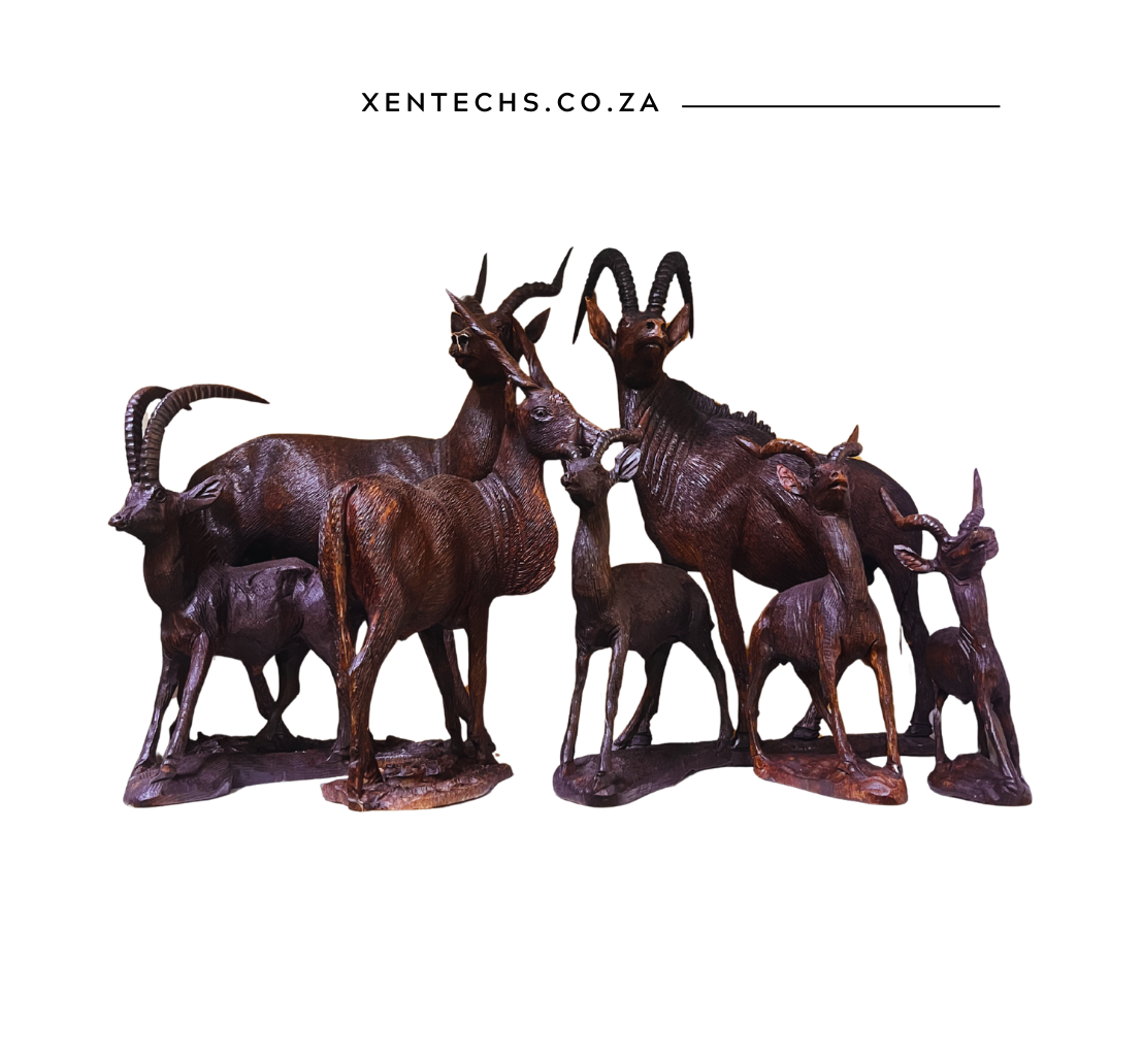 Savannah Dominion – Grand Hand-Carved Antelope Sculpture Ensemble