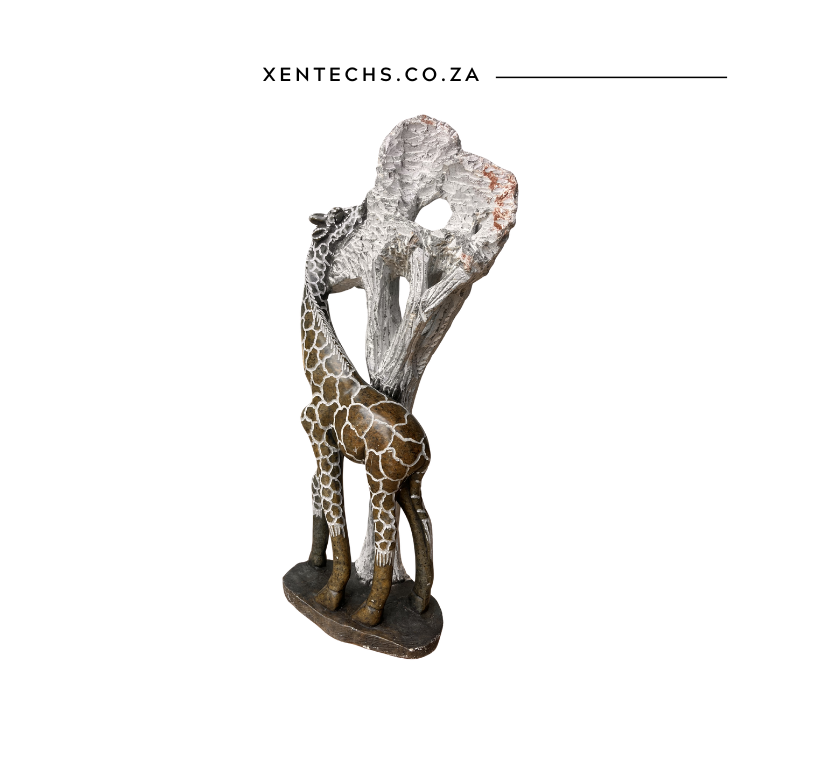 Savannah Embrace – Hand-Carved Stone Giraffe & Tree Sculpture