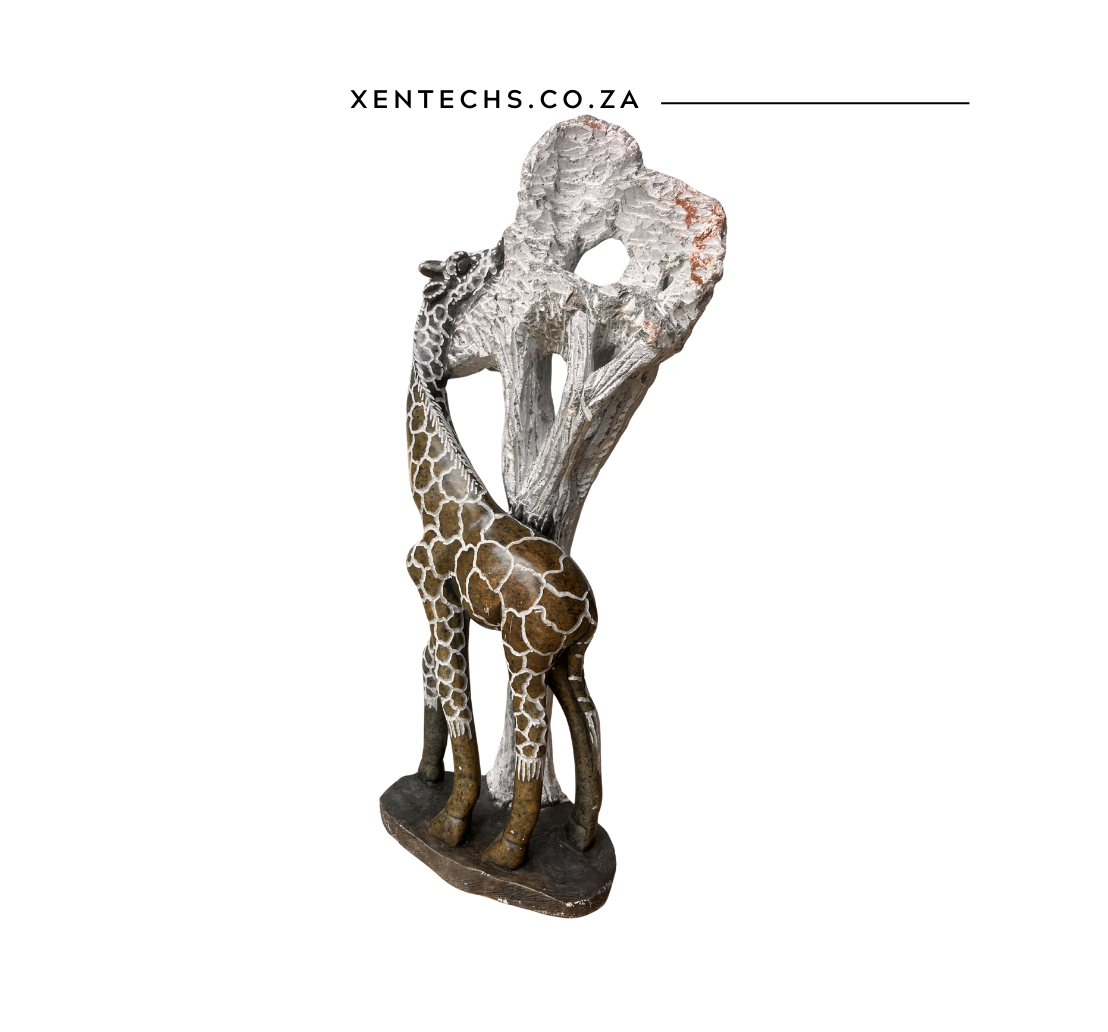 Savannah Embrace – Hand-Carved Stone Giraffe & Tree Sculpture