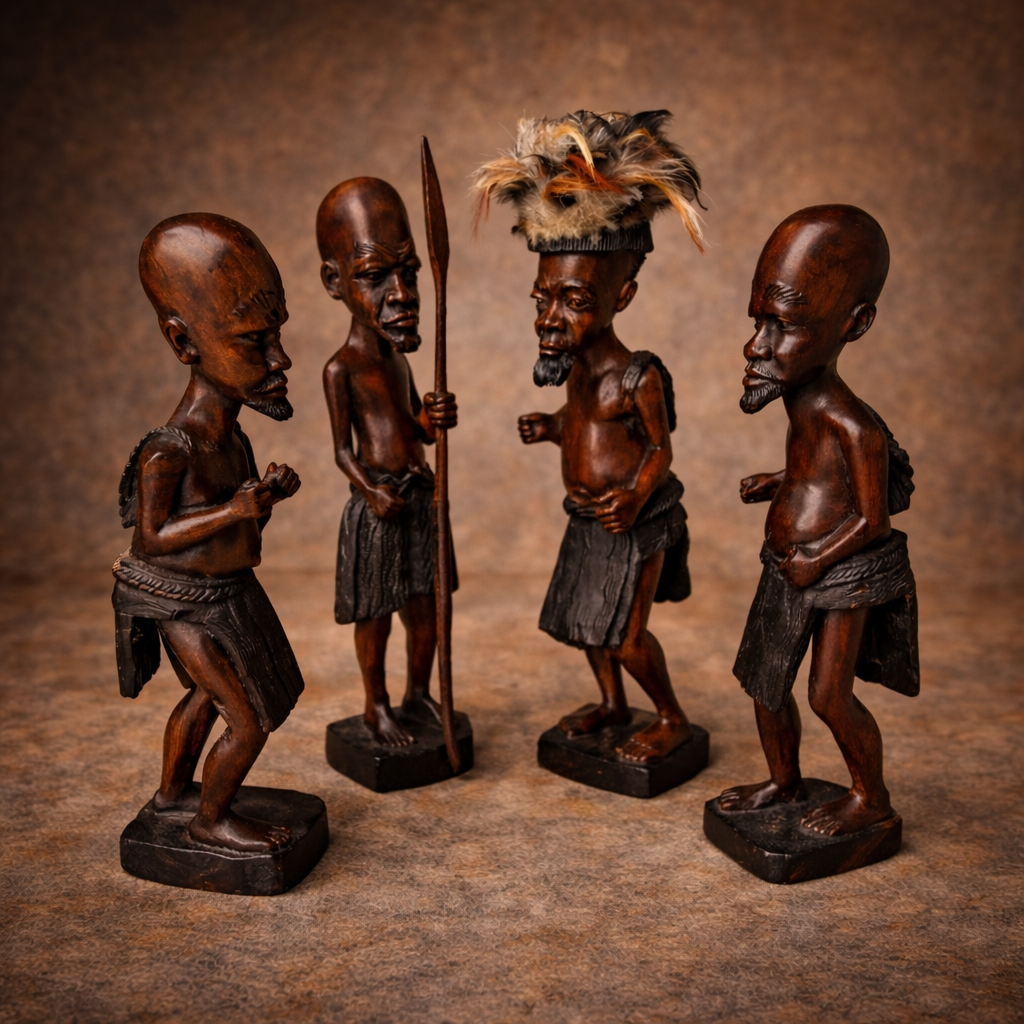 The Guardian Circle – Hand-Carved African Warrior Sculpture Set (4-Piece)